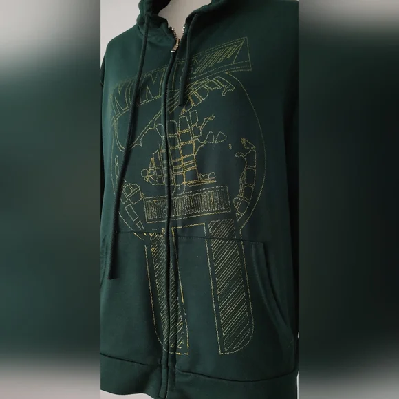 Unbranded Jacket Unixex Green With Hoodie Zipper Front Medium Pockets Good Co - Picture 3 of 6